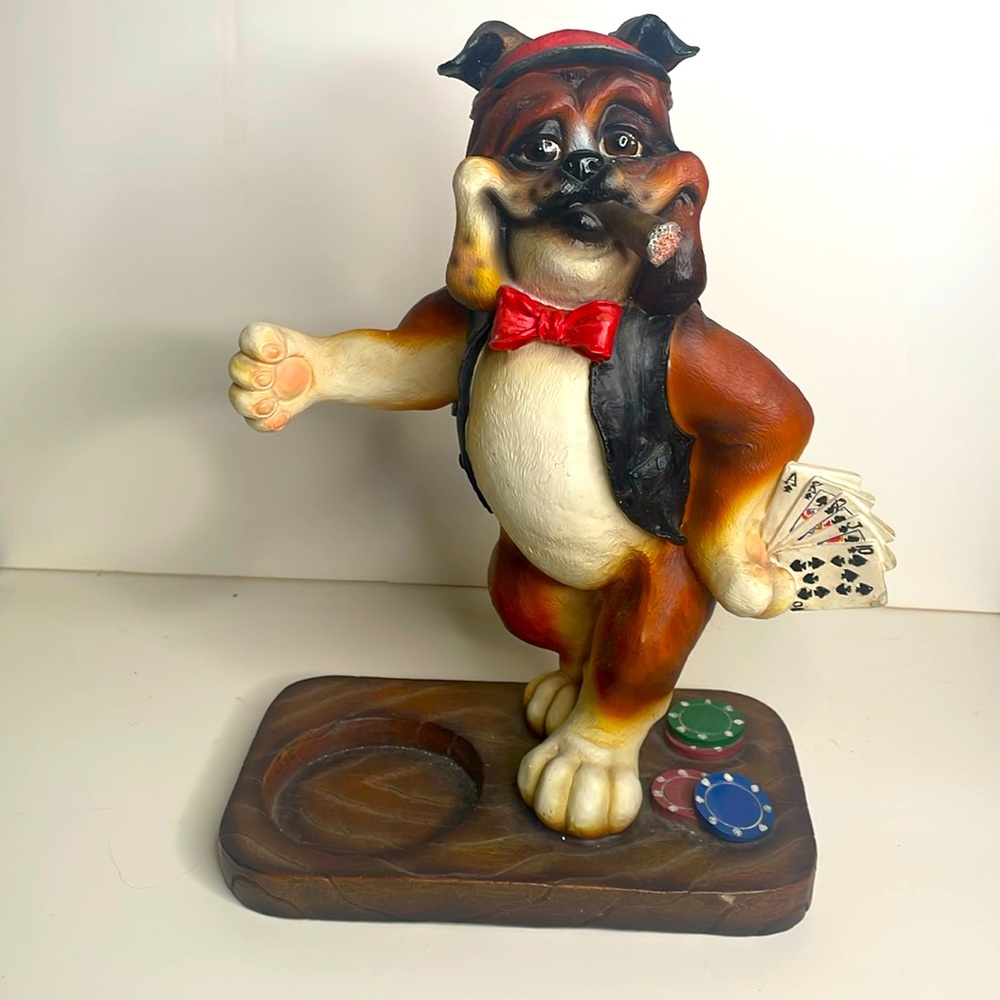 Poker playing, cigar smoking bulldog bottle stand by Direct Connection home bar